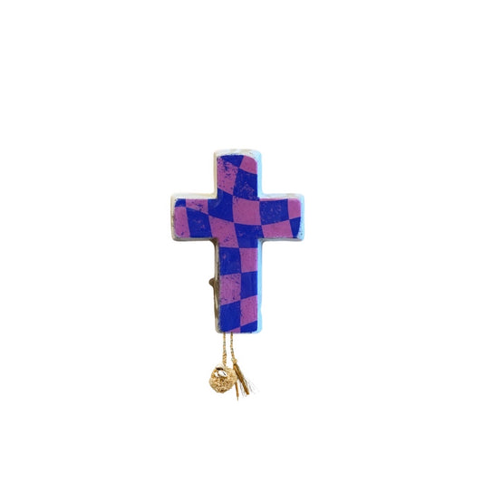 Wavy Cross -  Small Cross Wall Tile - Pink & Blue