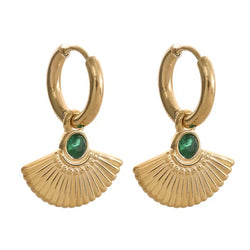 Emerald Fan - Gold Stainless Steel Earrings