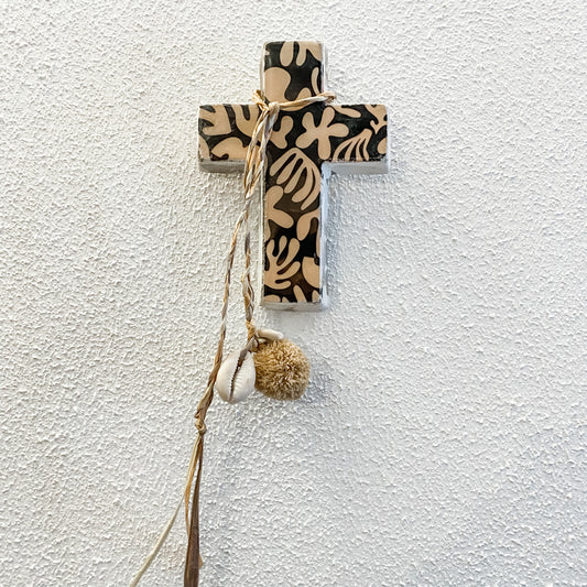 Matisse Cross - Small Cross Wall Tile - Black & Cream