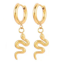 Serpentine - Gold Stainless Steel Earrings