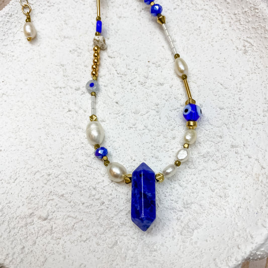 Mykonos Freshwater Pearl Necklace - Lapis Point