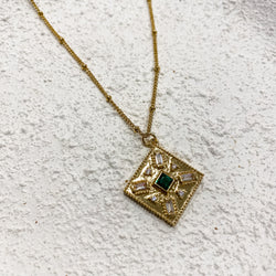 Emerald Shield - Gold Stainless Steel Necklace