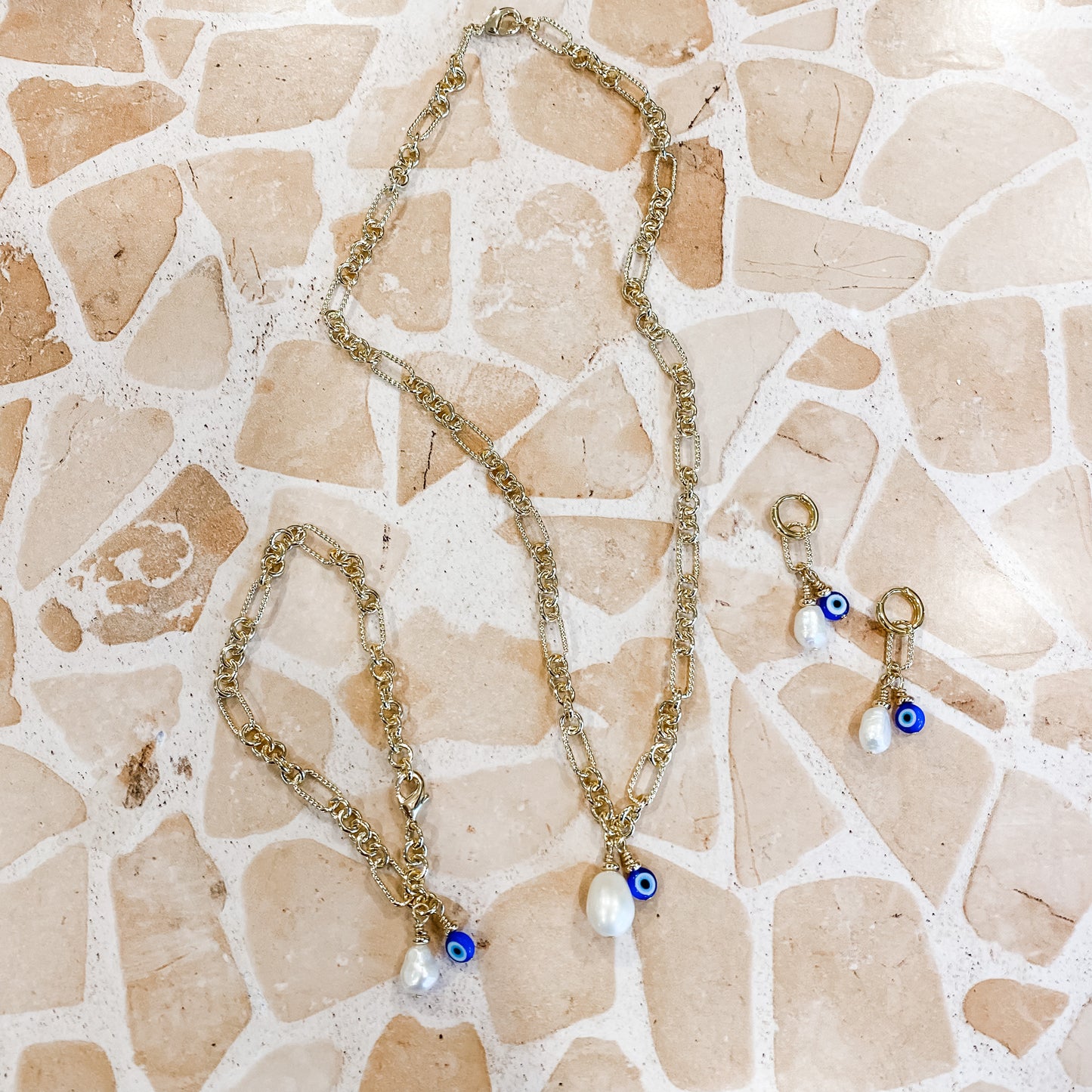 Mykonos Pearl Set - Necklace, Bracelet & Earrings
