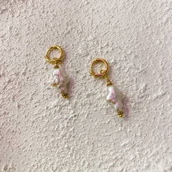 Freshwater Pearl Cross - Gold Stainless Steel Earrings