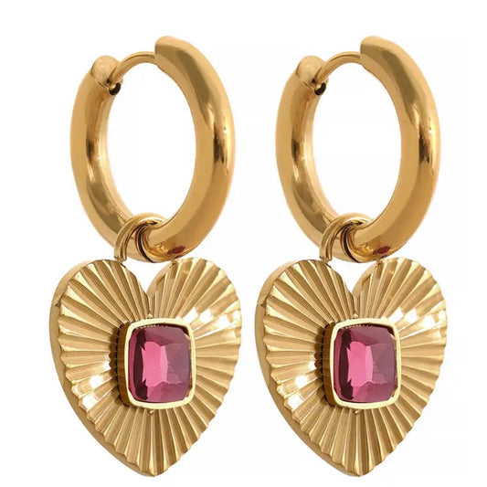 Pinky Heart - Gold Stainless Steel Earrings